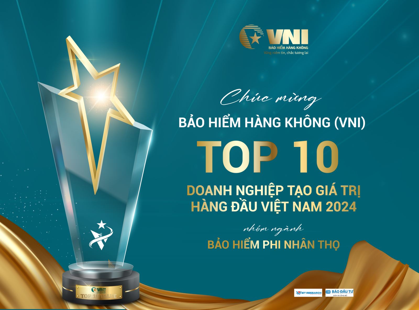 VNI ĐẠT TOP 10 DOANH NGHIỆP TẠO GIÁ TRỊ HÀNG ĐẦU VIỆT NAM NGÀNH BẢO HIỂM