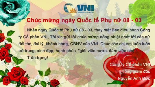 Thiệp chúc mừng ngày Quốc tế Phụ nữ 08 – 03 của TGĐ VNI gửi các nữ đối tác, đại lý, khách hàng, CBNV