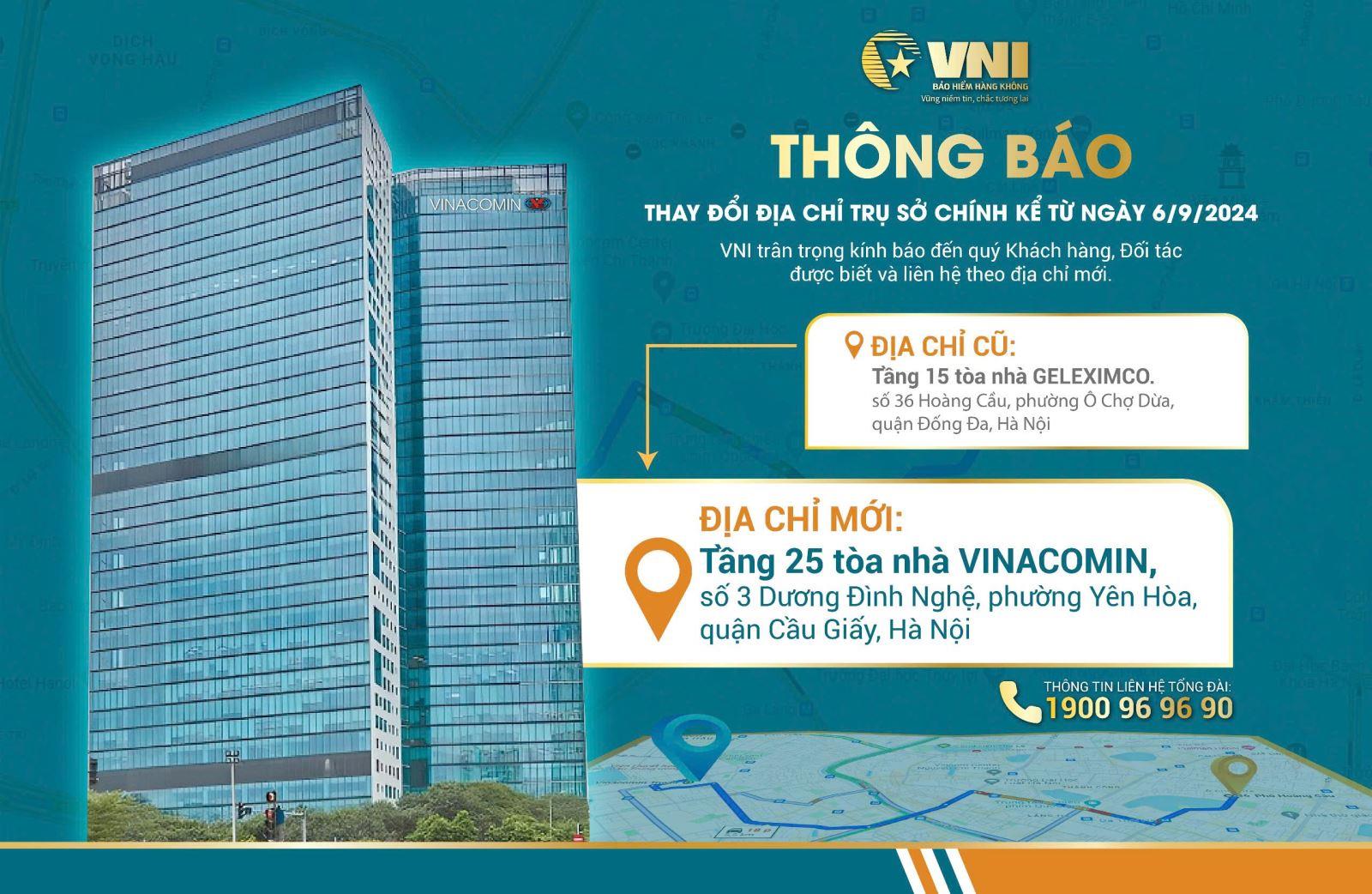 VNI THÔNG BÁO THAY ĐỔI ĐỊA CHỈ TRỤ SỞ CHÍNH 